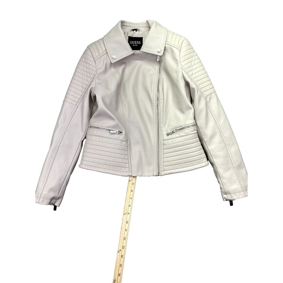 Women's GUESS Faux Leather Asymmetrical Moto Jacket Size M Cream‎ Ivory - Picture 1 of 16